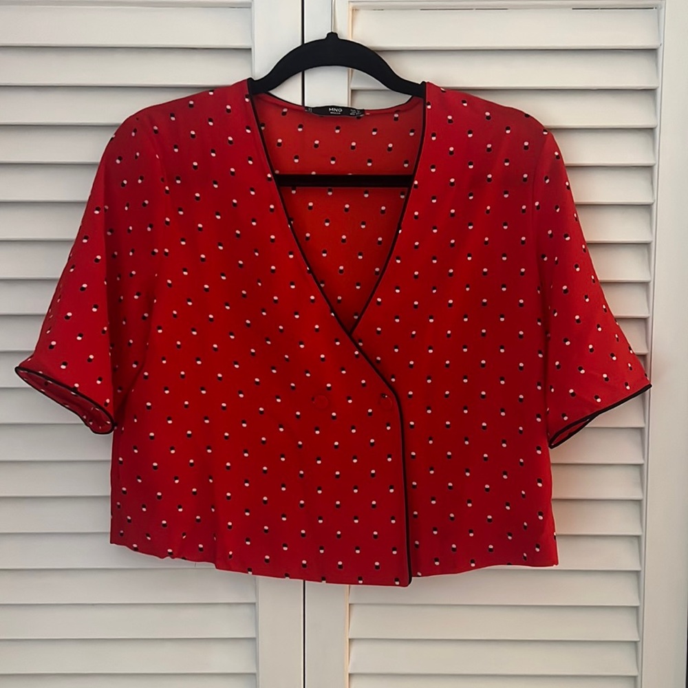 MANGO polka dot cropped blouse